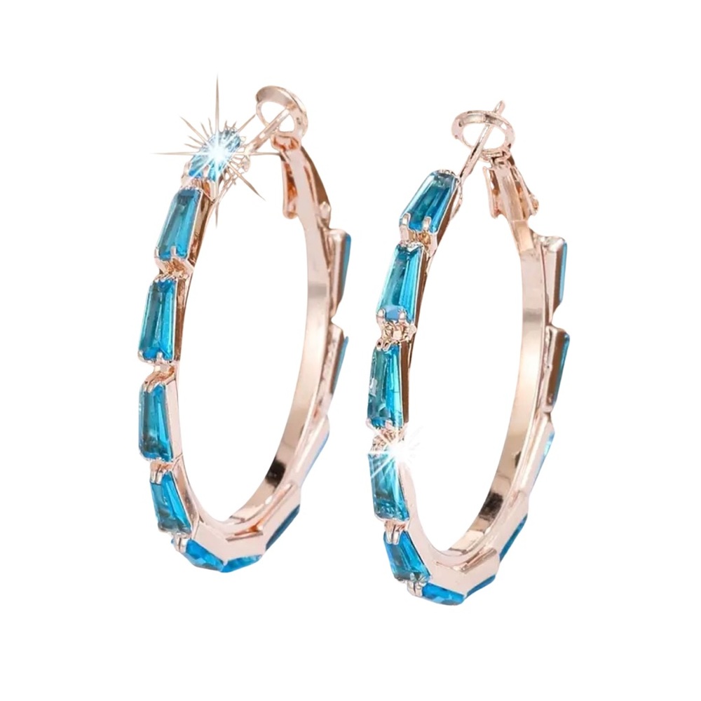 Rose Gold Plated Hoop Earrings - Lake Blue